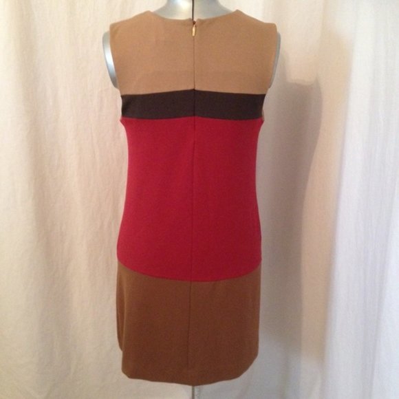 Mango Red and Tan Colorblock Midi Dress - Picture 4 of 5